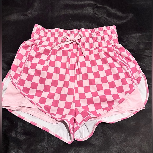Jadyk Pants - Jady K Pink Checkerboard Athletic Shorts with Drawstring
